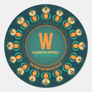 Hexagon Circle Monogram Keepsake Plate Classic Round Sticker