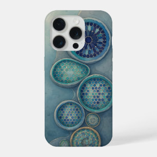 Hexagon Circles Steampunk Abstract Blue Design iPhone 15 Pro Case