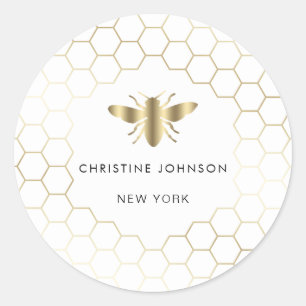 hexagon design bee logo classic round sticker