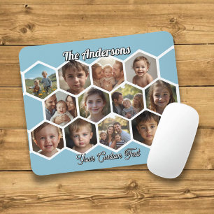 Hexagon Family Photo Collage Mouse Mat