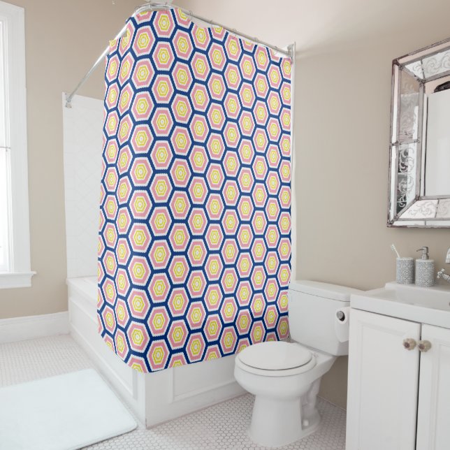 Hexagon flowers pattern shower curtain (In Situ)