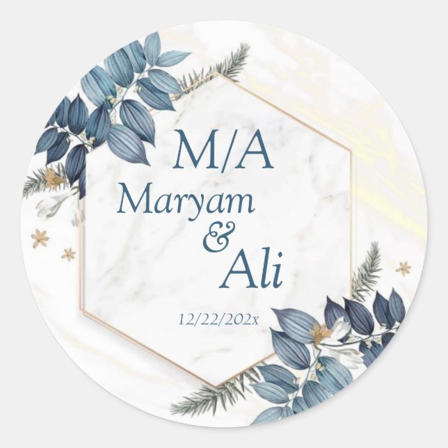 Hexagon Gold Frame leave illustration  Classic Round Sticker (Front)