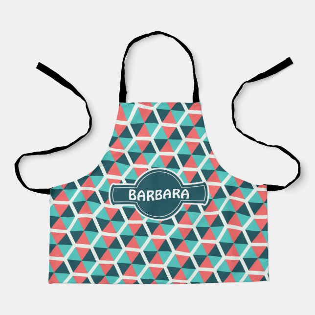 Hexagon Green Orange Minimal Pattern Apron (Front)