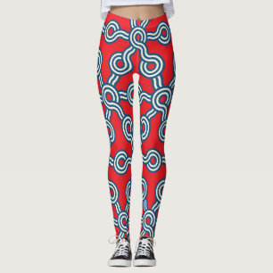 Hexagon grid, red blue, geometric pattern. leggings