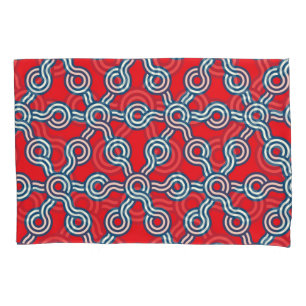 Hexagon grid, red blue, geometric pattern. pillowcase