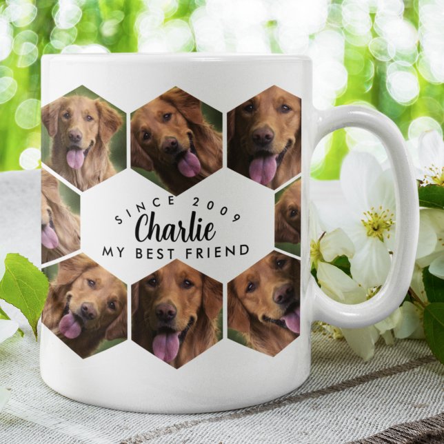 Hexagon Honeycomb pet photo modern elegant collage Coffee Mug (Creator Uploaded)