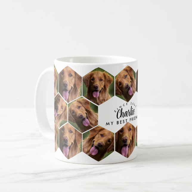 Hexagon Honeycomb pet photo modern elegant collage Coffee Mug (Front Left)