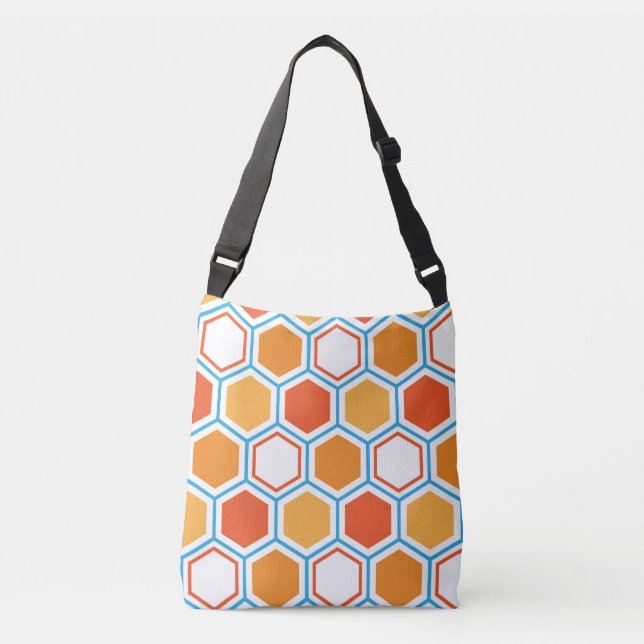 Hexagon in orange, blue and white crossbody bag (Front)