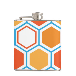 Hexagon in orange, blue and white hip flask