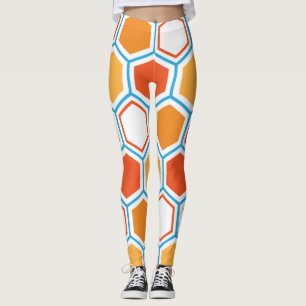 Hexagon in orange, blue and white leggings