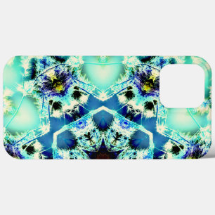 Hexagon kaleidoscope and star light green and blue iPhone 13 pro max case