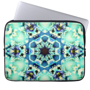 Hexagon kaleidoscope and star light green and blue laptop sleeve