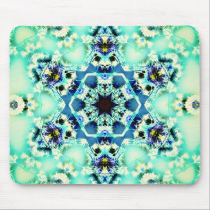Hexagon kaleidoscope and star light green and blue mouse mat