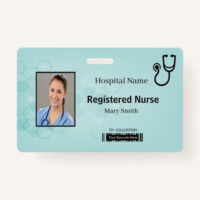 Hexagon Medical Stethoscope Photo ID ID Badge (Front)