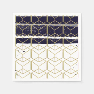 Hexagon Modern Navy Blue Gold Geometric Glam Party Napkin
