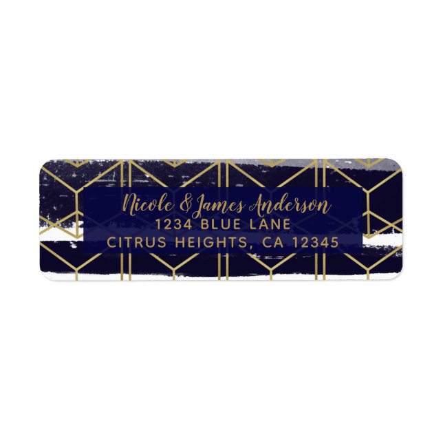 Hexagon Modern Navy Blue Gold Geometric Wedding (Front)