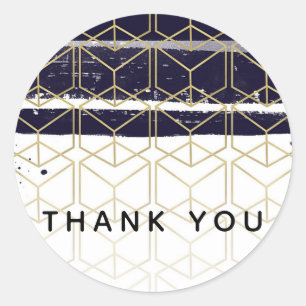 Hexagon Modern Navy Blue Gold Geometric Wedding Classic Round Sticker