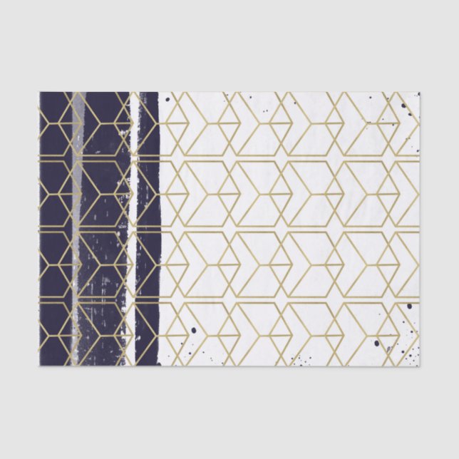Hexagon Modern Navy Blue Gold Geometric Wedding Tissue Paper (Front)