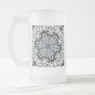 Hexagon Of Jungle Leaves and Tropical Flowers Frosted Glass Beer Mug