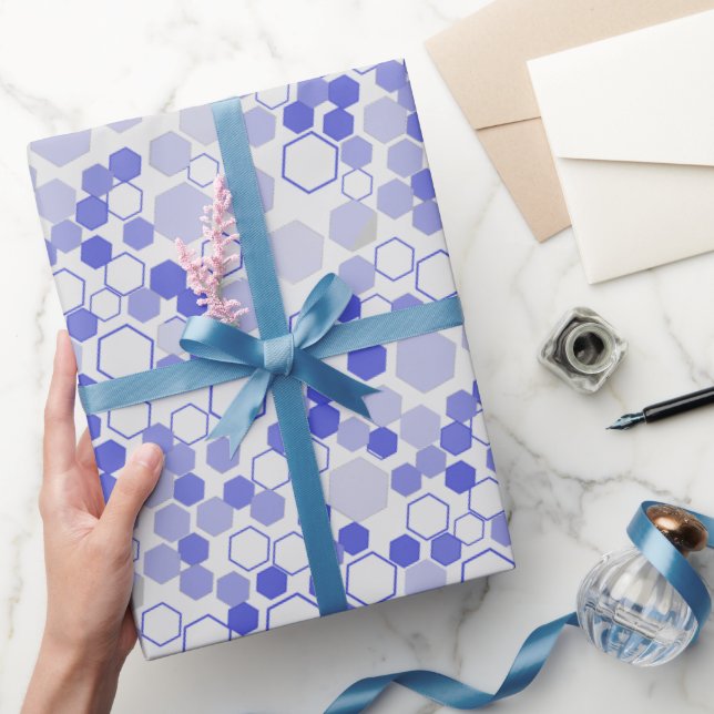 Hexagon pattern 01b.Blue. Offwhite BG Wrapping Paper (Gifting)