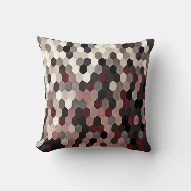 Hexagon Pattern In Grey and Burgundy Autumn Colour Cushion (Front)