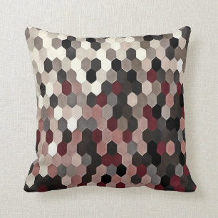 Hexagon Pattern In Grey and Burgundy Autumn Cushion