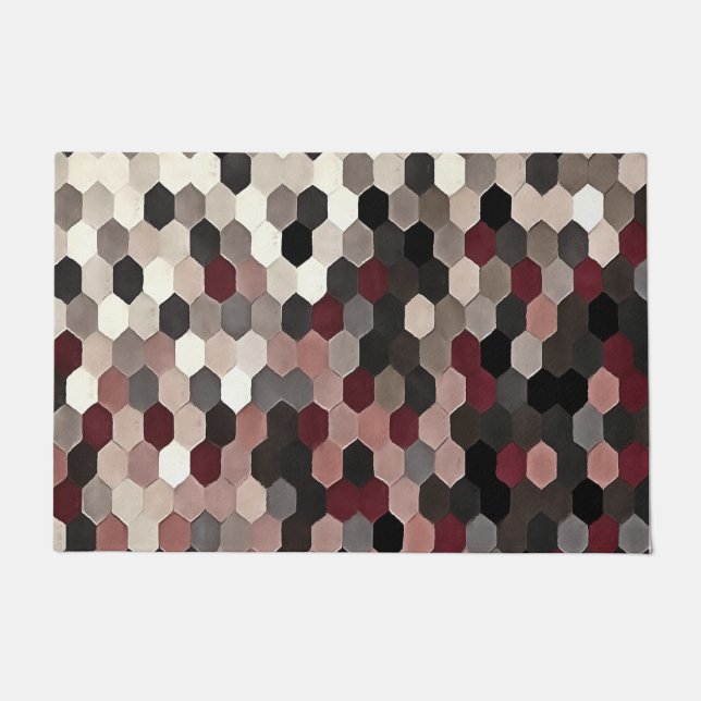 Hexagon Pattern In Grey and Burgundy Autumn Doormat (Front)