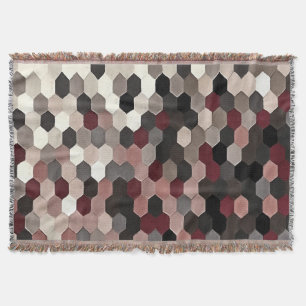 Hexagon Pattern In Grey and Burgundy Autumn Throw Blanket
