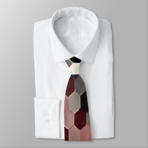 Hexagon Pattern In Grey and Burgundy Autumn Tie