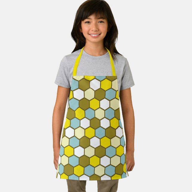 Hexagon Pattern in Yellow, Green and Blue Apron (Insitu)