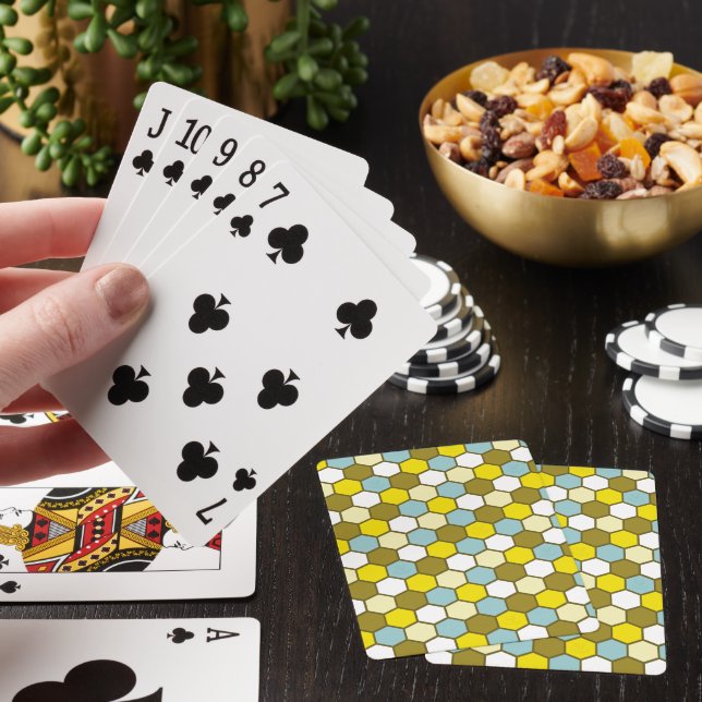 Hexagon Pattern in Yellow, Green and Blue Playing Cards (In Situ)