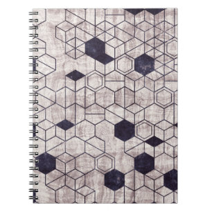 Hexagon pattern, isometric, grungy print notebook