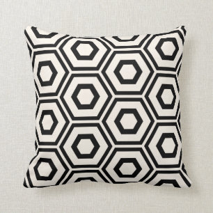 Hexagon Pattern Ivory on Black Cushion