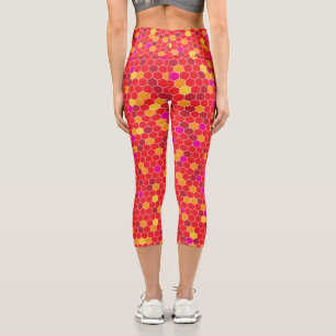 Hexagon Pattern Red High Waisted Capris