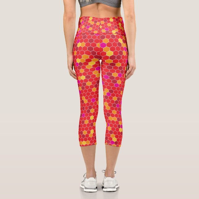 Hexagon Pattern Red High Waisted Capris (Back)