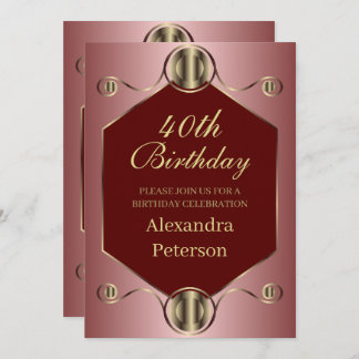 Hexagon Pink Red And Gold Geometric Birthday Invitation