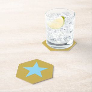 Hexagon Pointed Gold with BlueStar Paper Coaster