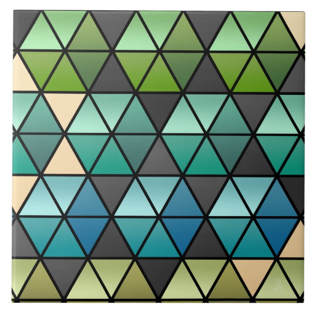 Hexagon Quilt in Green, Teal + Tan Tile (Front)