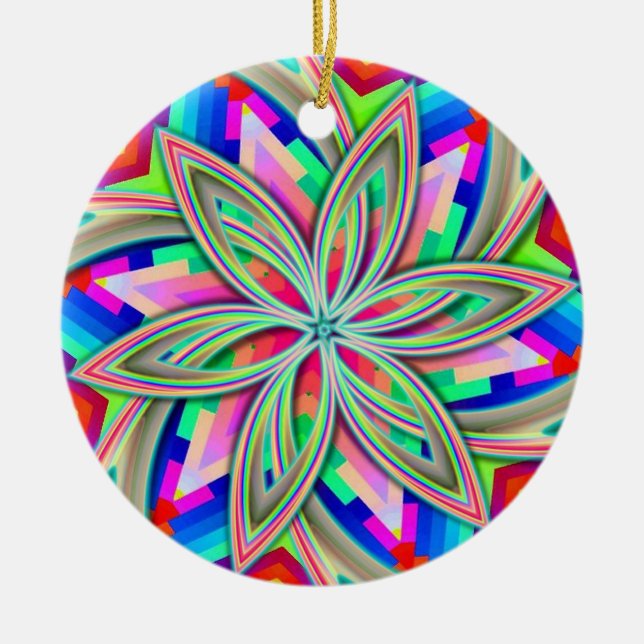 Hexagon Rainbow Flower  Ceramic Tree Decoration (Front)