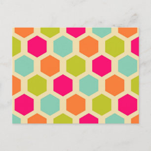 Hexagon Shapes in Vintage Colours Pattern Postcard