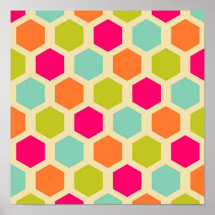 Hexagon Shapes in Vintage Colours Pattern Poster