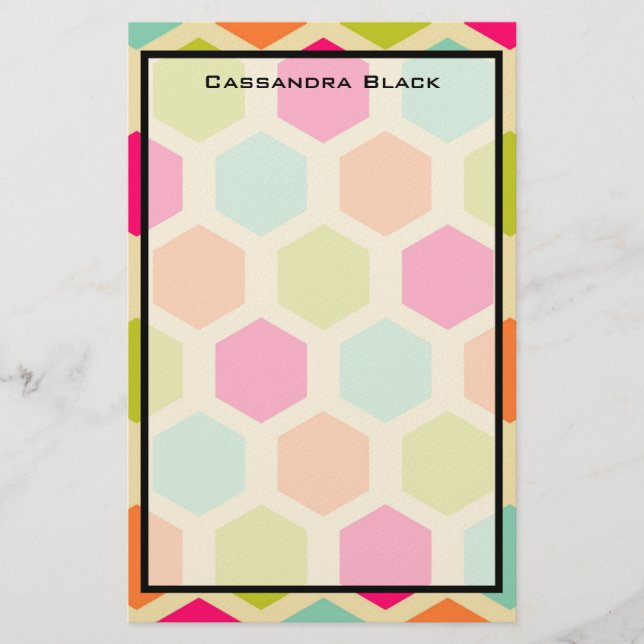 Hexagon Shapes in Vintage Colours Pattern Stationery (Front)