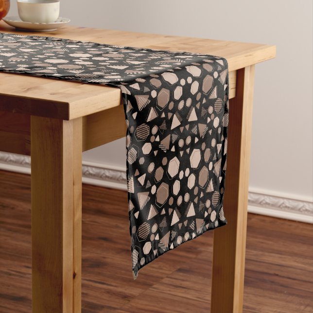 Hexagon & Triangle Pink & Brown on Black Pattern  Medium Table Runner (In Situ)