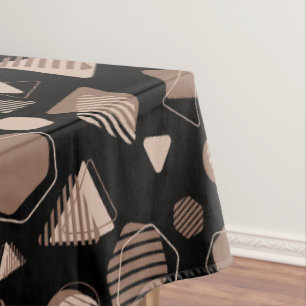Hexagon & Triangle Pink & Brown on Black Pattern  Tablecloth