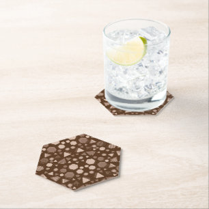 Hexagon & Triangle Pink & Brown on Brown Pattern  Paper Coaster