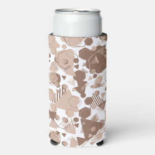 Hexagon & Triangle Pink & Brown on White Pattern Seltzer Can Cooler