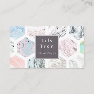 Hexagon Watercolor Marble Business Card