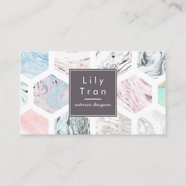Hexagon Watercolor Marble Business Card (Front)