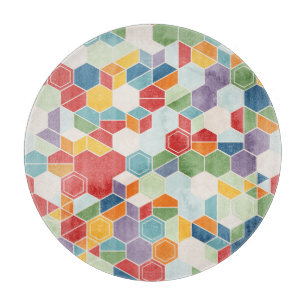 Hexagon Watercolor, Random Mosaic. Cutting Board