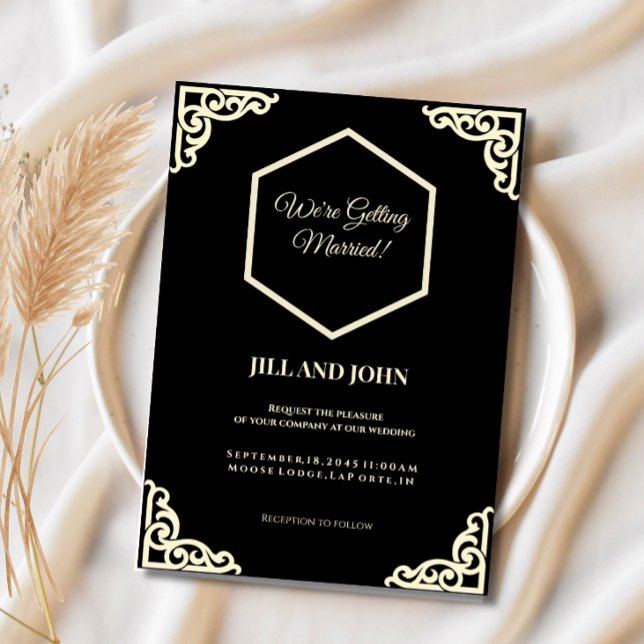 Hexagon Wedding Invitation Black and Cream  (Creator Uploaded)